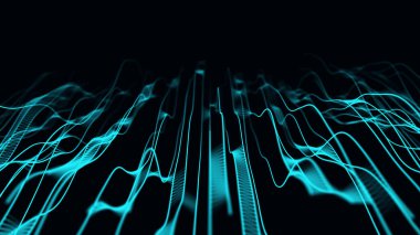 Mavi düz dijital yarım ton dalgalı çizgiler. Fütüristik soyut yapı arka planı veya duvar kağıdı. Büyük veri görselleştirmesi. 3B görüntüleme.