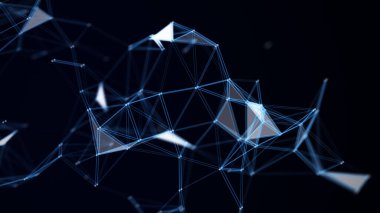 Biçim ağ bağlantısı arkaplanı. Noktalı, üçgenli ve doğrulu soyut doku. Modern fütürist fon. Büyük veri görselleştirmesi. 3B görüntüleme.