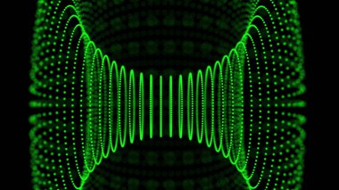 Dijital yeşil çukur çerçeve tüneli. Siyah arkaplanda 3 boyutlu fütüristik delik hattı portalı. Web sitesi ve afiş tasarımı için. Büyük veri görselleştirmesi. 3d oluşturma.