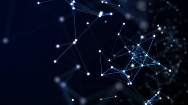 Mavi ağ bağlantısı soyut teknoloji. Noktaları ve çizgileri olan dijital bir yapı. Modern arka plan ya da duvar kağıdı. Büyük veri görselleştirmesi. 3B görüntüleme.