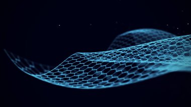Soyut altıgen dijital dalga arkaplanı. Ağ uzayı ya da galaksi parçacık dokusu. Küresel teknoloji modeli. Büyük veri görselleştirmesi. 3B görüntüleme.