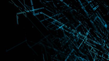Mavi ağ ya da internet bağlantısı teknoloji akışı. Soyut matris arkaplanı. Dijital fütüristik transfer teknolojisi. Büyük veri depolama görselleştirmesi. 3B görüntüleme.