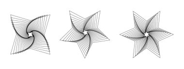 Üç boyutlu bükülmüş çizgiler. Tarz eğimli spiraller. Rakamlarla dolu geometri tüneli. Soyut teknoloji yıldızları. Vektör illüstrasyonu.