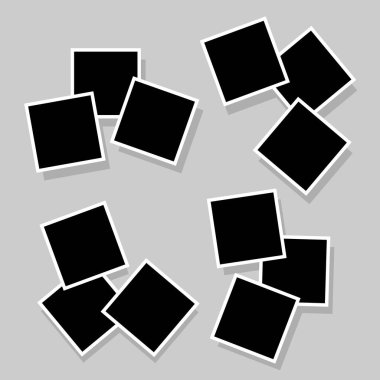 Siyah 3D karikatür çerçeve kolajı. Boş alanları olan gri bir arkaplan. Fotoğraf, dekor ve iç mekan için şablonlar. Vektör illüstrasyonu.