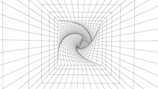 Digital black grid box on the white background. Wireframe infinity room, network connection technology. Futuristic portal pattern. Vector illustration.