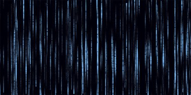 Yarım tonluk mavi noktaların dokusu. Fütürist soyut arkaplan, matris ya da ikili kod. Parçacık deseni. Büyük verilerin görselleştirilmesi. Kırık ekran. Vektör illüstrasyonu.