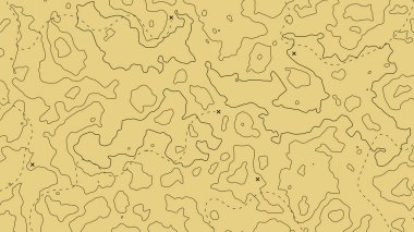 Topografik harita arkaplanı. Coğrafi soyut model. Biçimlendirilmiş boyuyla topo hatları. Dağ yolu arazisi, arazi yolu. Eski sarı arka plan. Vektör illüstrasyonu.