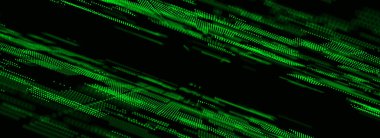 Doku ağı ya da ikili teknoloji. Noktalı ve çizgili soyut yeşil. Dijital fütüristik fon. Büyük veri görselleştirmesi. 3B görüntüleme.