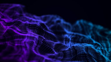 Dijital dinamik doku dalgası arka planı. Birçok noktanın fütüristik dalgalı yapısı. Büyük veri görselleştirmesi. 3B görüntüleme.