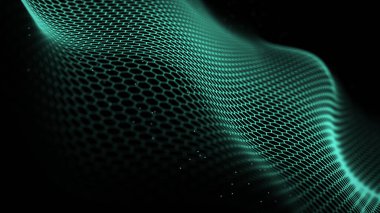 Noktalı ve çizgili dijital fütüristik dalga. Ağ bağlantısının modern biçim yapısı. Büyük veri görselleştirmesi. 3B görüntüleme.