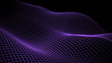 Noktalı ve çizgili dijital altıgen dalgası. Ağ bağlantısının soyut modern yapısı. Büyük veri görselleştirmesi. 3B görüntüleme.