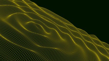 Soyut gelecek solucan deliği dokusu. 3D ızgara portal deliği veya ses dalgası arkaplanı. Web sitesi ve afiş tasarımı için. Büyük veri görselleştirmesi. Vektör illüstrasyonu.