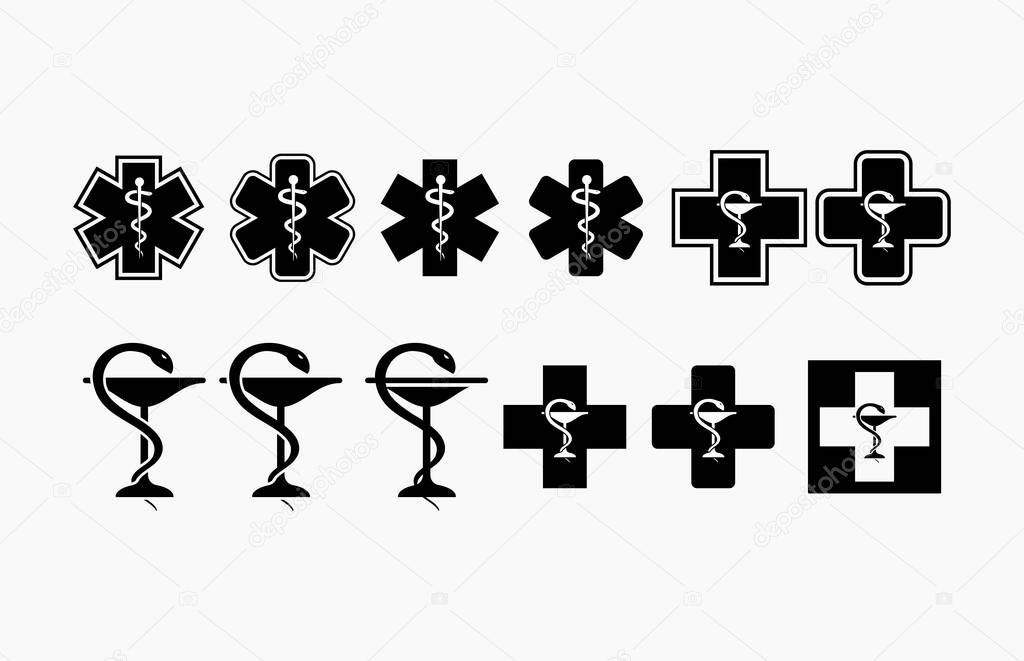 Set caduceus medical snake vector icon illustration template