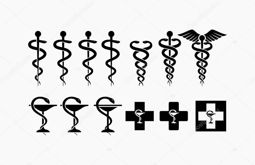 Set Caduceus - Medical Snake Logo Vector template, icon pack