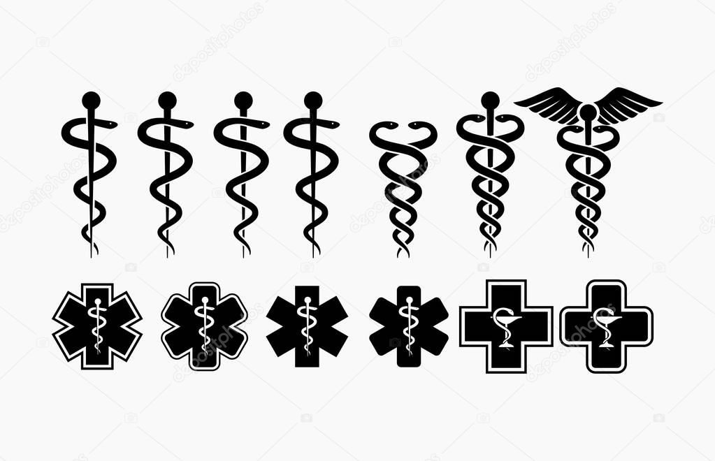 Set Caduceus - Medical Snake Logo template, icon pack