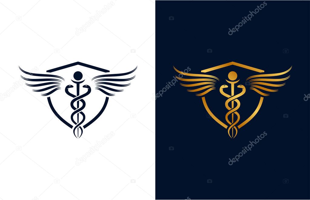 Medical Logo and Shield. Caduceus medical concept template inspiration