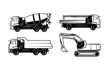 İnşaat makineleri. İnşaat, kazı, buldozer, kamyon ve traktör için ağır makineler