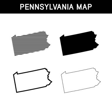 Pennsylvania Haritası Siyah Şeffaf İzole Varyasyonlar. vektör şablonu