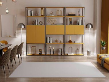 boş odalı, ahşap zeminli, 3 boyutlu modern iç tasarım.