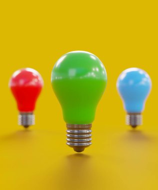 Sarı arkaplan ile üç lamba rengarenk üç boyutlu canlandırma