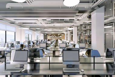 Bilgisayarlı modern ofis içi
