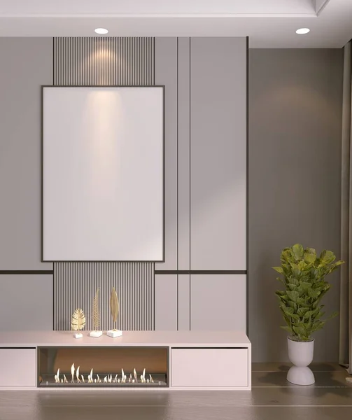 Design Moderno Sala Estar Branco Com Lareira Lâmpada Ilustração — Fotografia de Stock