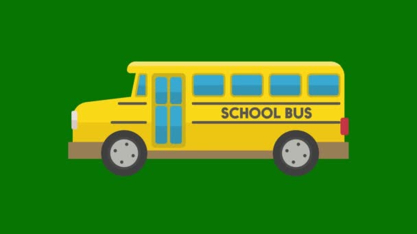 Animasi Loop Kotak Hijau Bus Sekolah Vektor — Stok Video