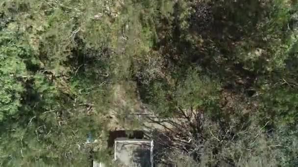 空中トップビュー 晴れた日に森の緑の木々や岩の岩の中にある歴史的な寺院のアンタランジュ — ストック動画