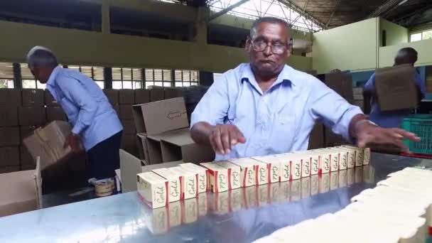 Bangalore India April 2016 Old Man Sorting Packaging Soap Carton — Stock Video