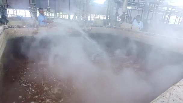 2016年5月12日インド バンガロール 沸騰した原油石鹸工場に水を追加する技術者 サポニフィケーション — ストック動画