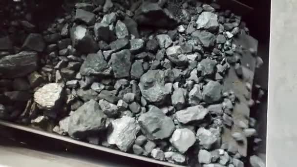 Ağır Çekimde Kömür Atımlı Taşıyıcı Bant Kemerdeki Kömürün Yakınlaştırılması Taşıma — Stok video