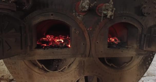 Closeup Charcoal Burning Factory Kiln Production Purpose — Vídeo de Stock
