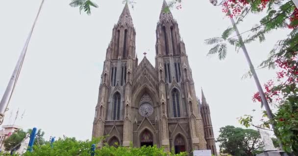 Aerial Cinematic View Saint Philomena Church Mysore National Landmark One — Wideo stockowe