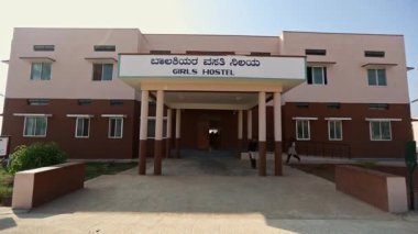 Kaiwara,Chikkaballapura,India-January 5,2017:Front view of girls hostel building during sunny day at school campus