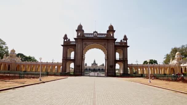 Wide View Empty Mysore Palace Amba Vilas Palace Sunny Day — Stock video
