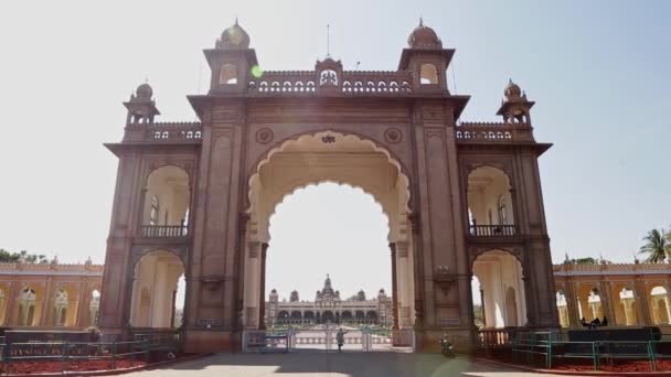 Wide View Empty Mysore Palace Amba Vilas Palace Sunny Day — Αρχείο Βίντεο
