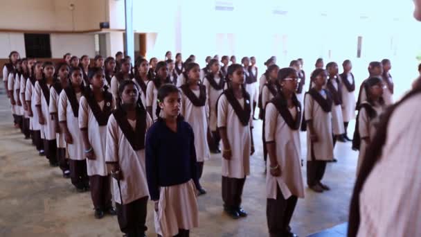 Kaiwara Chikkaballapura India January 2017 Students Singing National Anthem Morning — Stock Video