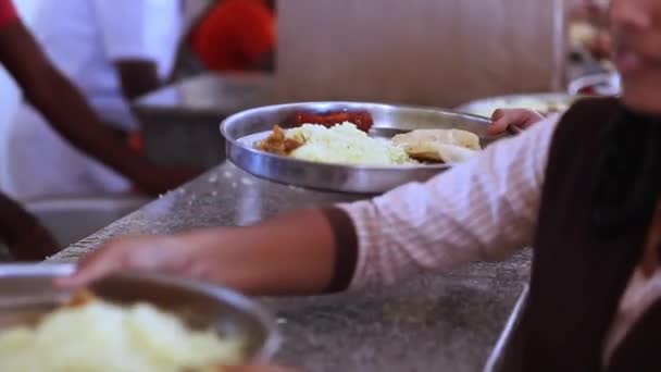 Closeup Indian Nutritious Food Meal Served Plates School Canteen Karnataka — Wideo stockowe