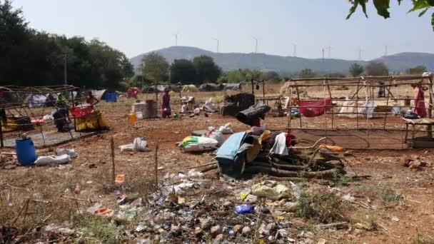 Vijayanagara India Január 2023 Széles Kilátás Hajléktalanok Létre Egy Ideiglenes — Stock videók