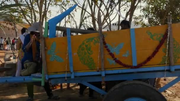 Chikkaballapur Indie Styczeń 2023 Panoramiczny Widok Pługa Wózku Cielca Imprezie — Wideo stockowe