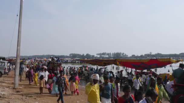 Vijayanagara India February 2023 Large Crowd Devotees Moves River Hindu — 图库视频影像