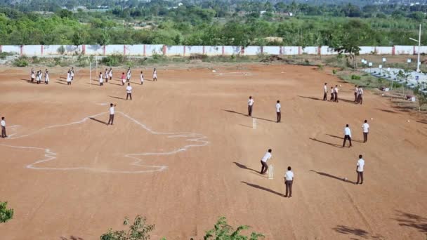 Top View Schoolchildren Playing Playground Sunny Day Rural School — Stockvideo