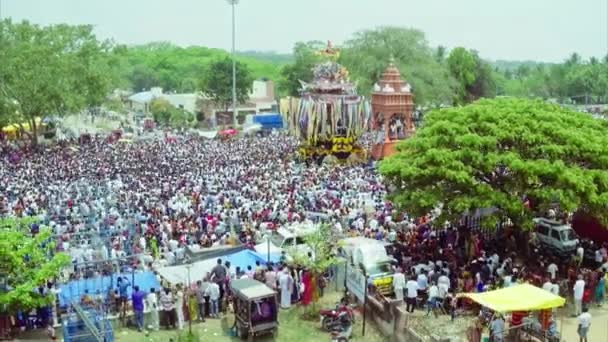 Aerial View Chariot Procession Celebration Hindu Religious Festival Yediyur Karnataka — Stock videók