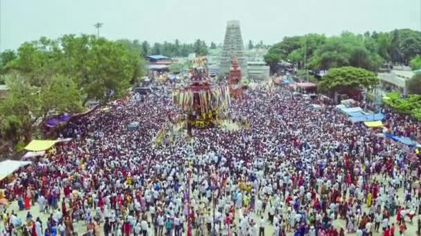 Aerial View Chariot Procession Celebration Hindu Religious Festival Yediyur Karnataka — Stockvideo