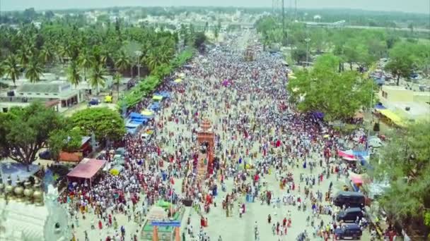 Aerial View Chariot Procession Celebration Hindu Religious Festival Yediyur Karnataka — Stok video