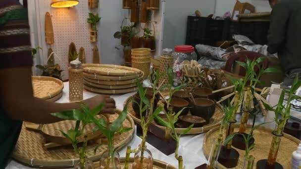 Bangalore India January 2023 Close Handmade Crafts Displayed International Trade — ストック動画