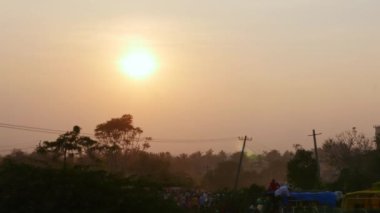 Vijayanagara,India-February 7,2023:Huge crowd of people moving at sunset during a Hindu religious event karnikotsava(prophecy),mailaralingeshwara karnika