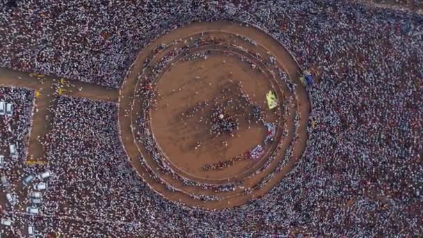 Aerial Top View Massive Crowd Gathered Fields Hindu Religious Festival — Stock video