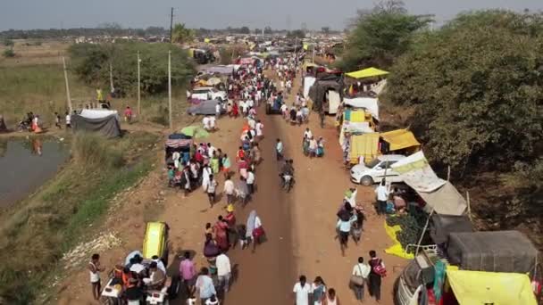 Vijayanagara India February 2023 Aerial View Crowd People Moving Village — Stock video