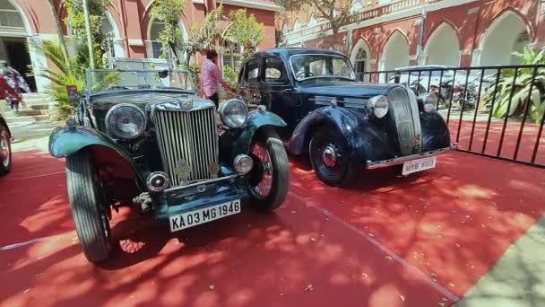 Bangalore Índia Fevereiro 2023 Carros Clássicos Antigos Estão Exibição Exposição — Vídeo de Stock